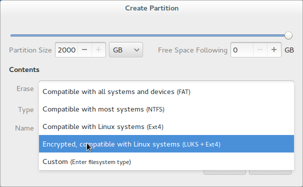 Create an encrypted partition